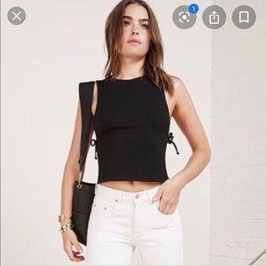 Reformation Catha Shirt, side tie, ribbed shirt